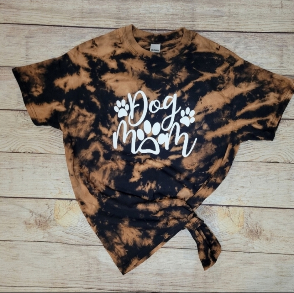 Dog mom bleached tie dyed graphic tee shirt